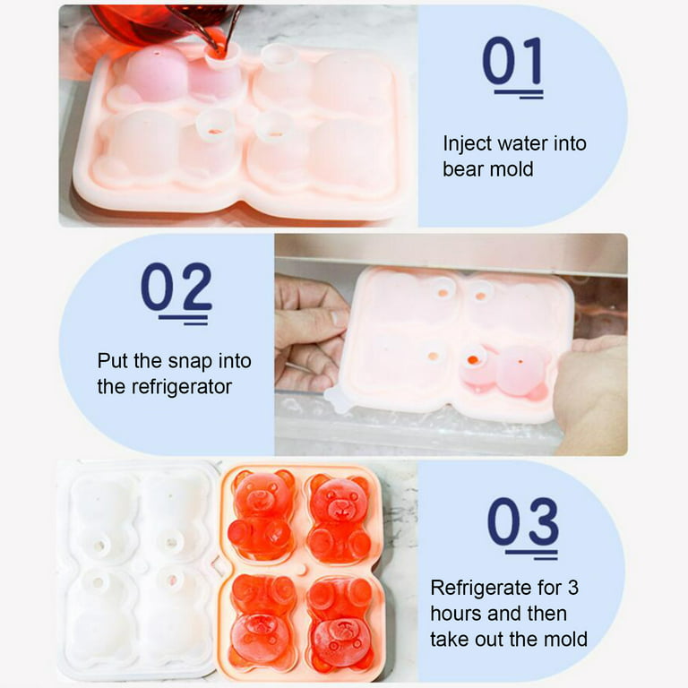 Bear Ice Mold 4 Grids, Ice Cube Trays Mold to Make Lovely 3D DIY