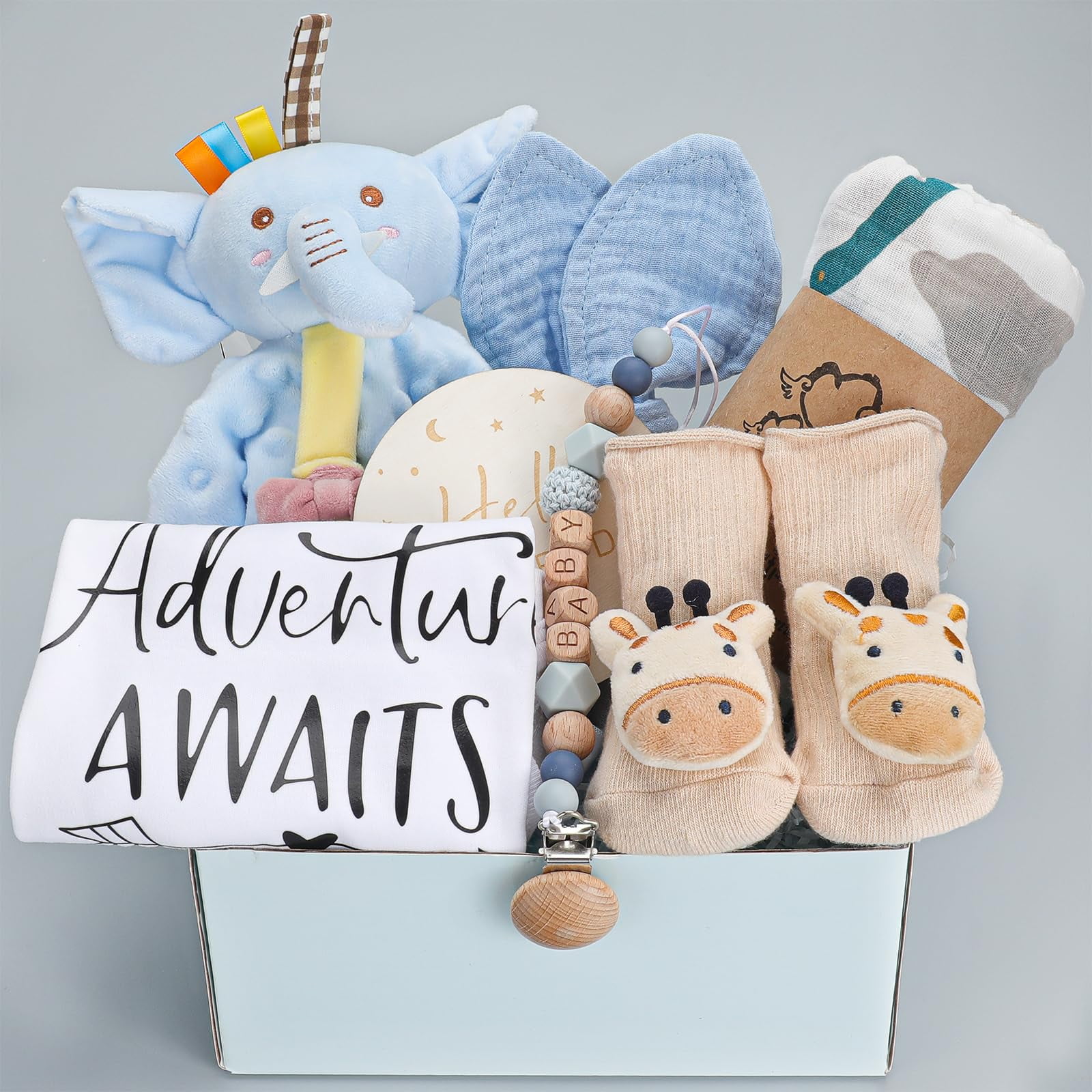 New Baby Gift Basket Set - Essential Newborn Items With Swaddle & Towel In Gift-Ready Box