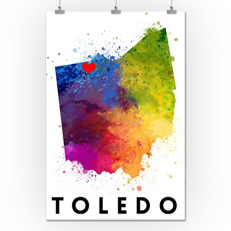 Red Abstract Gallery (Toledo, Ohio - State Abstract Watercolor - Red Heart - Lantern Press Artwork (24x36 Giclee Gallery Print, Wall Decor Travel)