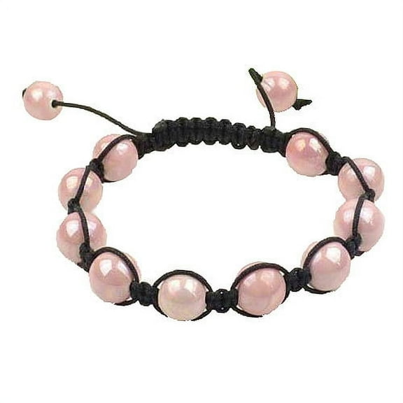 Light Pink Beads Black Cord Macrame Beaded Bracelet