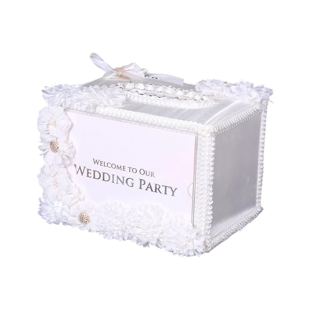 Caja de madera para tarjetas de boda con decoración floral, resistente y de gran capacidad, para tarjetas de regalo. Blanco