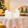 thumbnail image 3 of White Ceramic Christmas Village Houses, LED Lighted Ceramic Winter Village Building Figurines, Xmas Holiday Farmhouse Rustic Decor for Home Table Room, 3 of 7