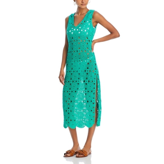 Aqua GREEN Women's Crochet Swim Cover Up Dress, US Small