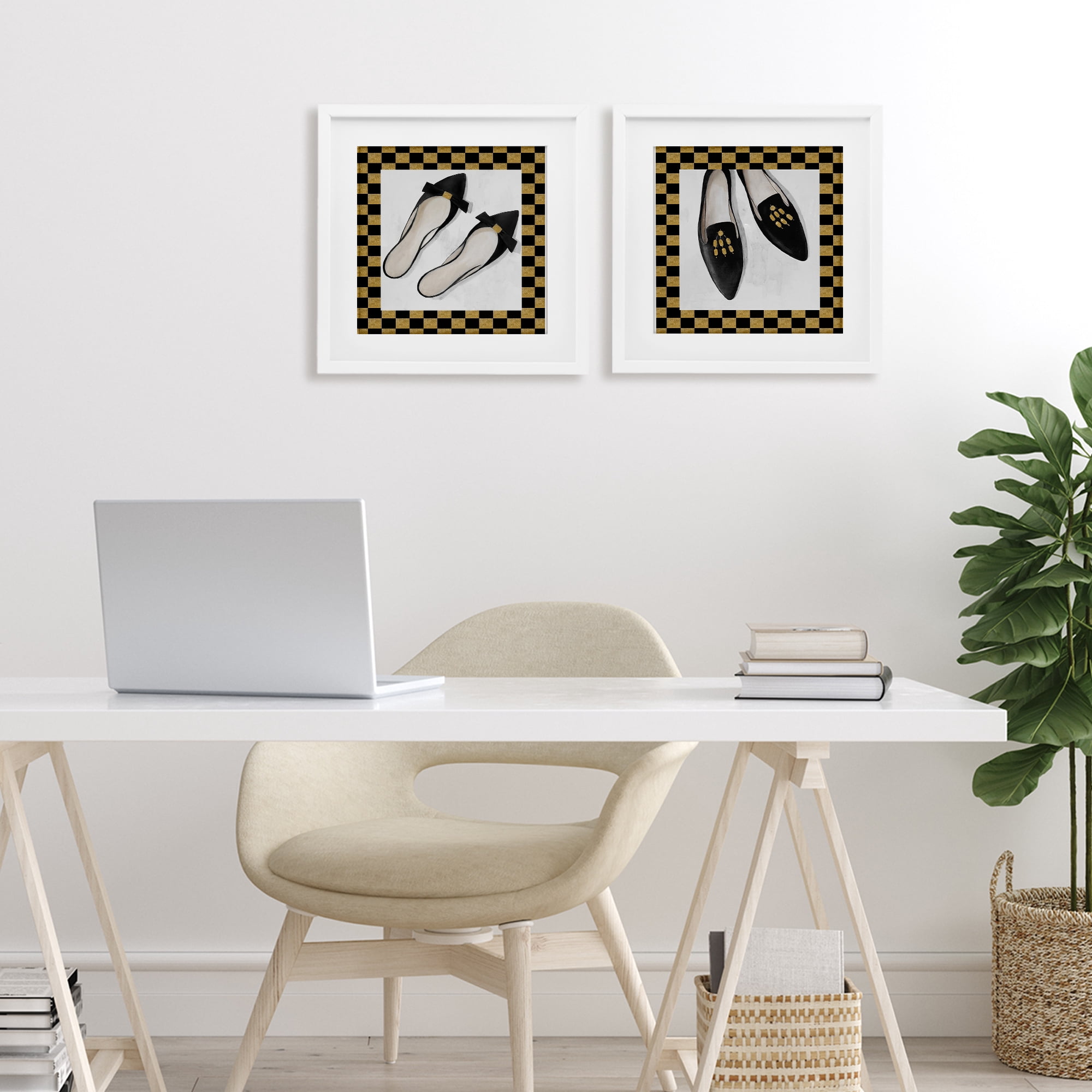 Stupell Industries Black Flats & Sliders 2 Piece White Framed Print Under Glass Set, design by Lorenzo Collective