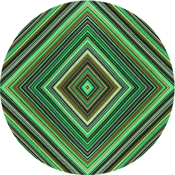 Ahgly Company Machine Washable Indoor Round Transitional LimeGreen Area Rugs, 3' Round