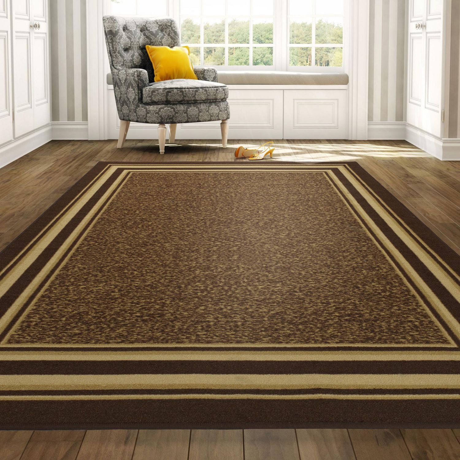 Ottomanson Ottohome Collection Non-Slip Rubberback Bordered Design Indoor Area Runner Rug, Brown