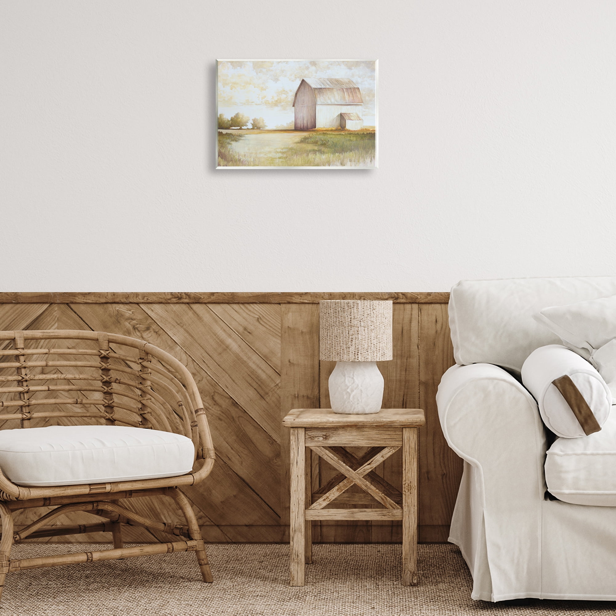 Stupell Industries Neutral Distant Barn Landscape Painting Unframed Art Print Wall Art, 15 x 10