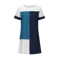 thumbnail image 4 of safuny Women's Knee Length Loose Dress Clothing Vintage Boho Short Sleeve Holiday Summer Beach Round Neck Sundress Elegant Casual Comfy Blue S, 4 of 8