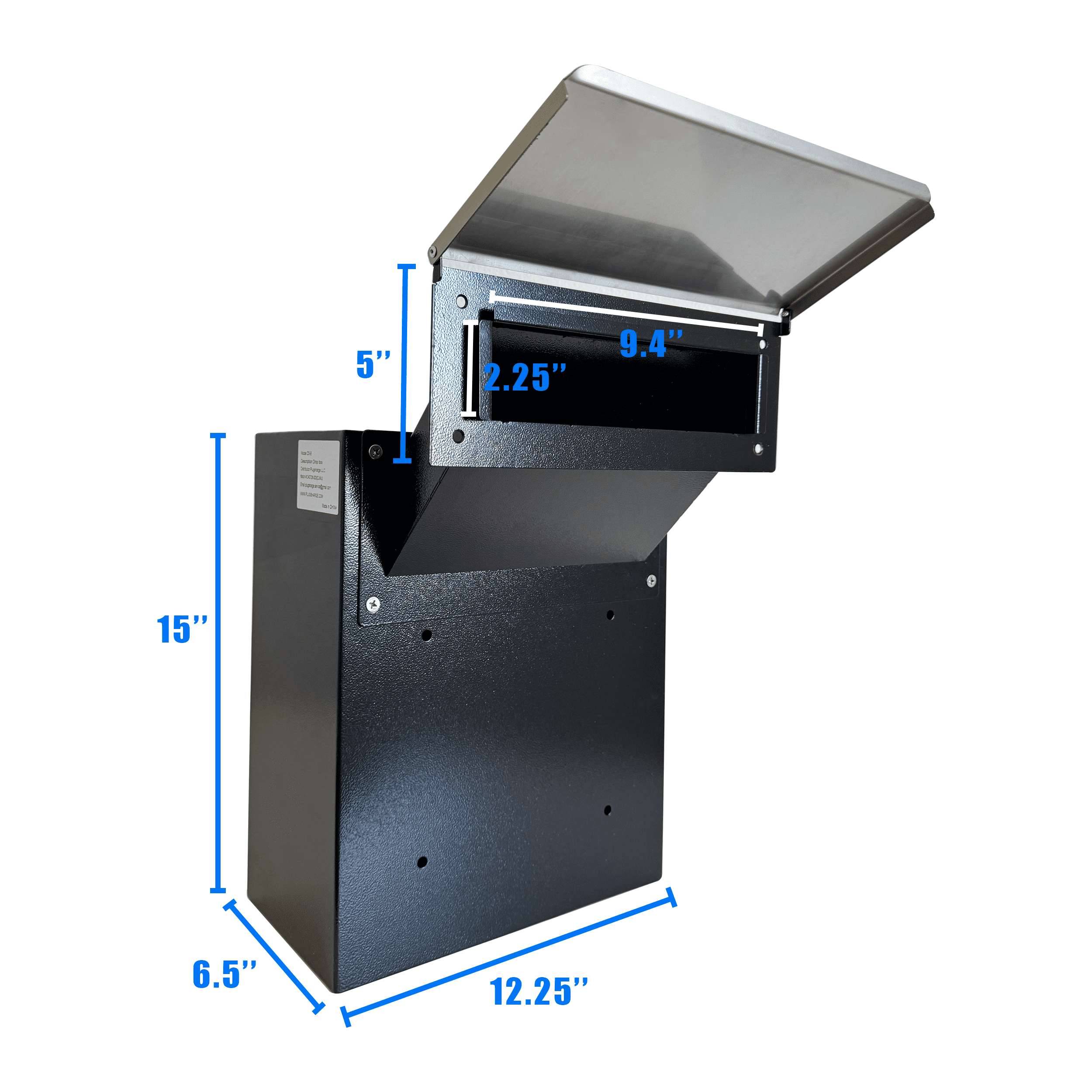 Plugsharge Through-The-Wall Drop Box with Rainproof Cover | Heavy Duty Through Wall Mailbox with 10-Inch Adjustable Chute | Rainproof Locking Drop Safe for Mail, Rent, Checks, Cash, and Keys, Black