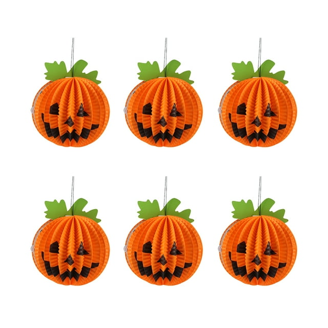 6 Pcs Halloween Paper Lanterns Three-dimensional Halloween Spooky Small Pumpkin Decoration