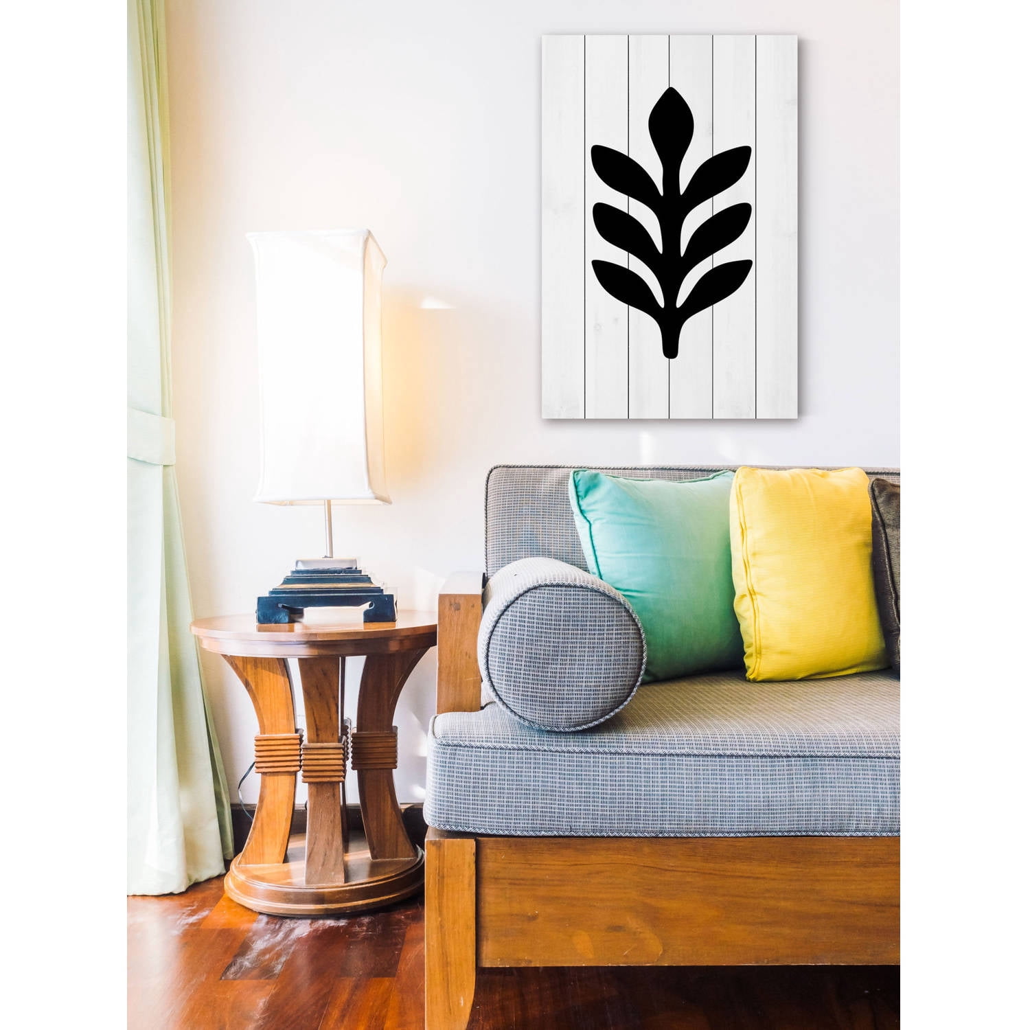 "Black Leaf 2" Painting Print on White Wood