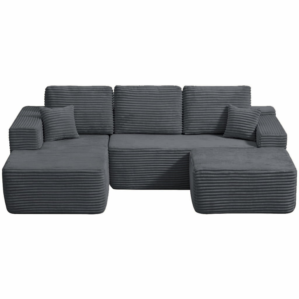 Cloud Sectional Sofa 104 Inch, U-Shape Modular Couch with Side Pockets and Deep Seating, Upholstered Living Room Sofa, No Assembly Required, Grey, Left Chaise