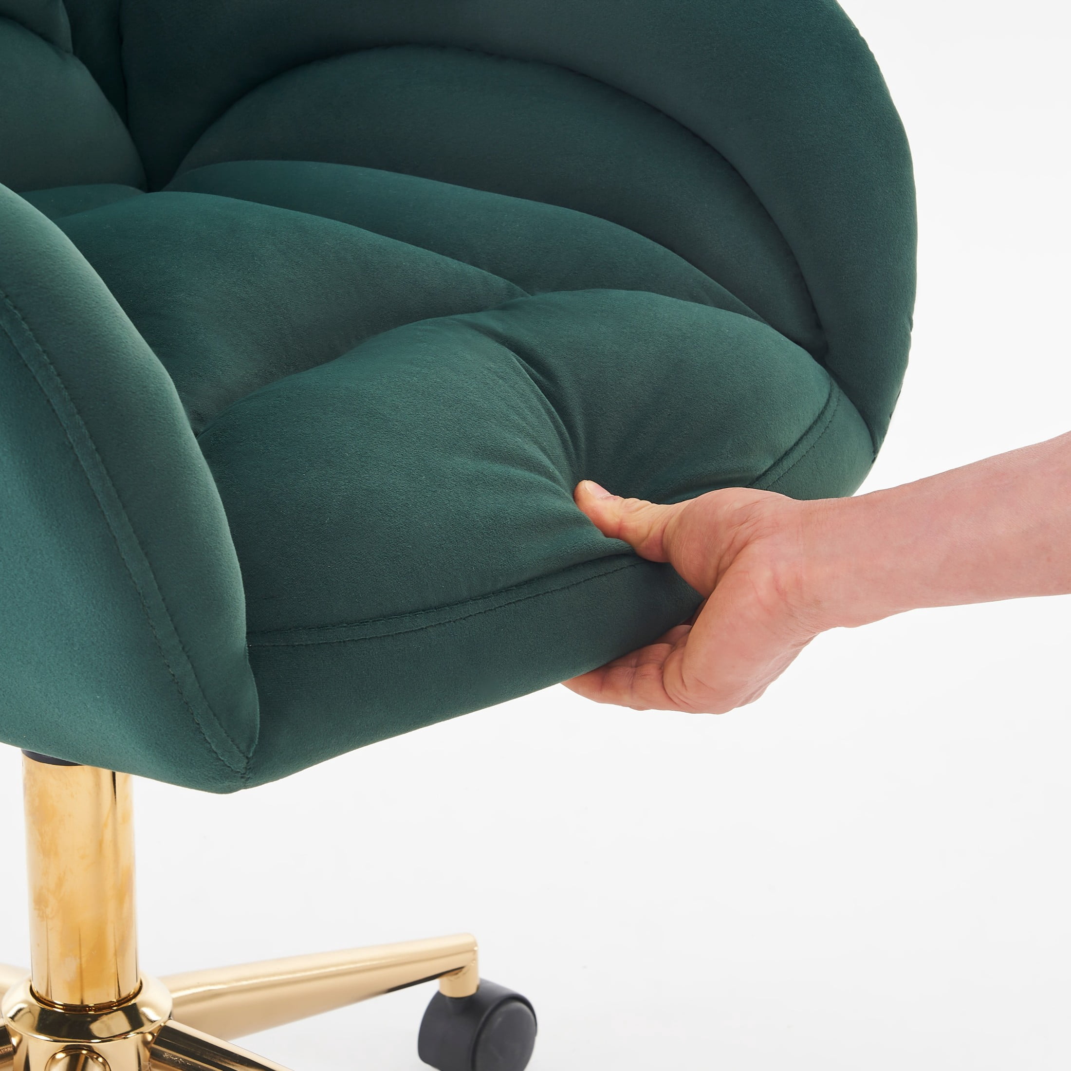 Noble House Rostin Velvet Swivel Home Office Chair, Ergonomic Makeup Vanity Seat with Adjustable Gold Base, Green