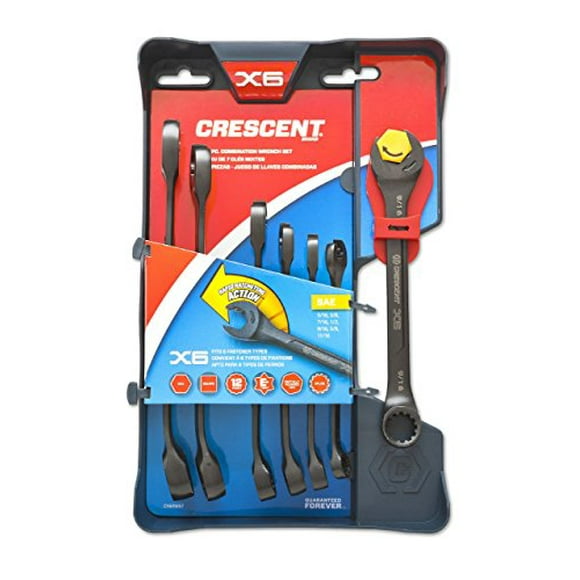 Crescent 7 Pc. X6 Black Oxide Spline Open End Ratcheting Combination SAE Wrench Set - CX6RWS7