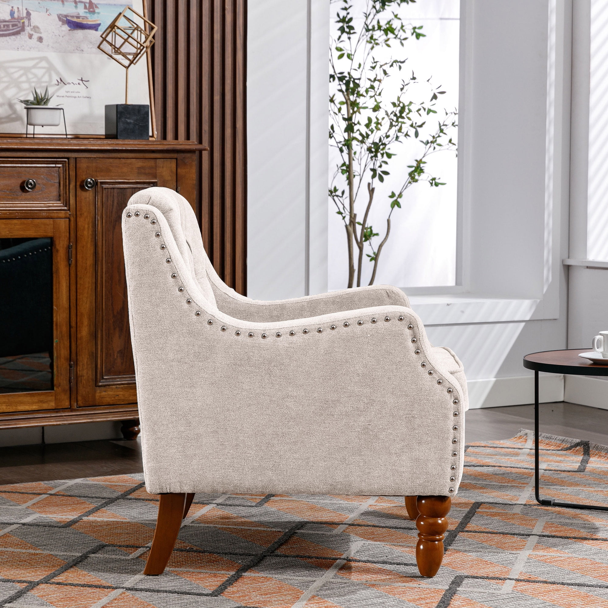 Button Tufted Upholstered Armchair for Living Room