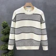 thumbnail image 4 of Suéter de punto negro para hombre, cuello redondo, ropa de hombre, cuello redondo a rayas, suéteres japoneses retro al por mayor, divertidos, 4 of 5