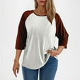 thumbnail image 2 of Inleife Three Quarter Sleeve Tops for Women Plus Size Color Blocked Tops Women's 3/4 Sleeved Crewneck Loose Blouses, 2 of 6