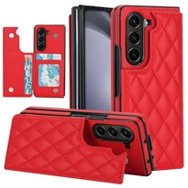 Dteck for Samsung Galaxy Z Fold 5 Case, Soft PU Leather Flip Card Holder Kickstand Back Cover for Samsung Galaxy Z Fold 5 5G,Red