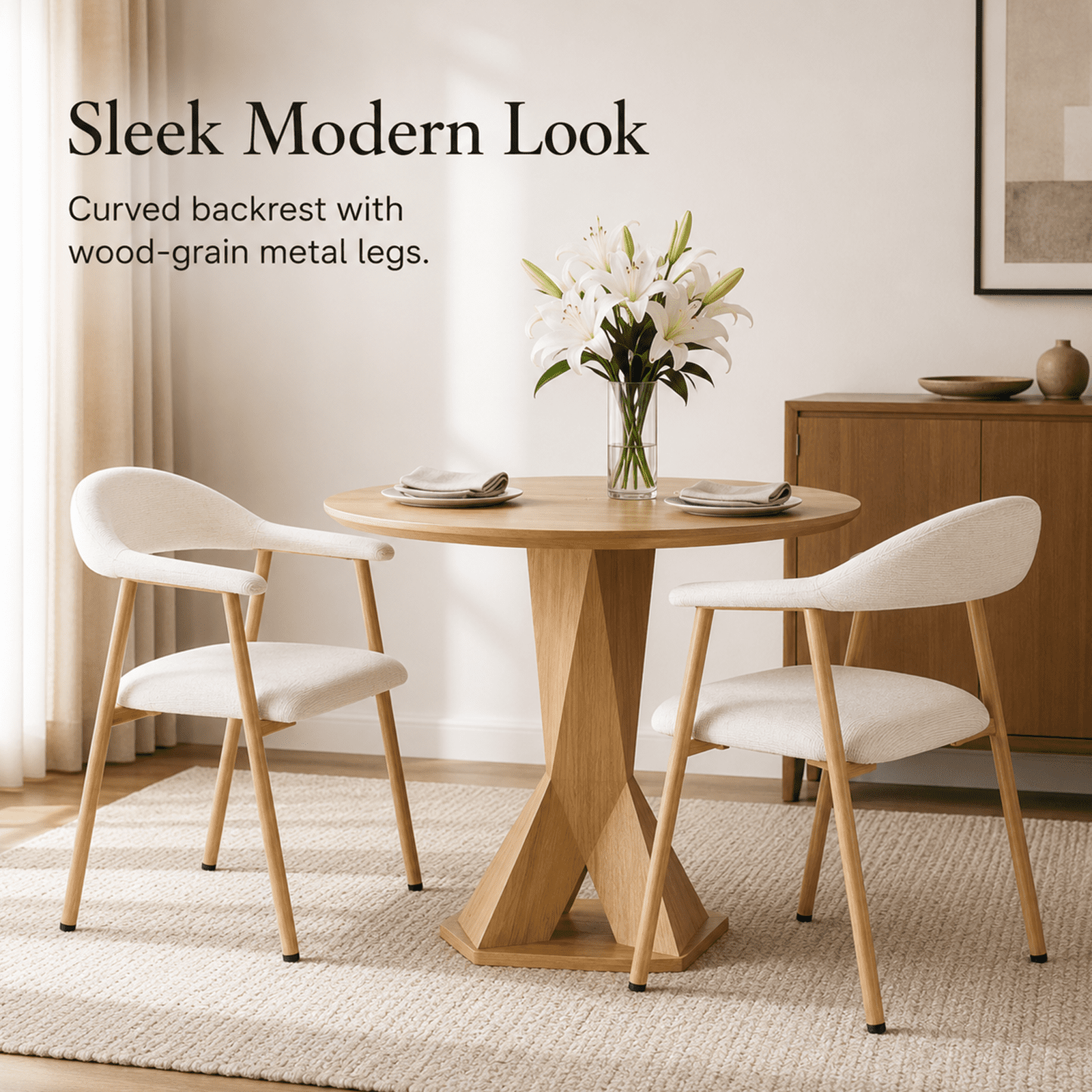 Alvantor Chairs Set of 2, A Modern Kitchen Side Chair Set with Curved Backrests and Linen Upholstery, Accompanied by Metal Decorative Chairs for Dining Room Kitchen Living Room Cafe