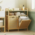thumbnail image 2 of HOMCOM Double Tilt Out Laundry Hamper, Bamboo Laundry Cabinet, Natural, 2 of 10