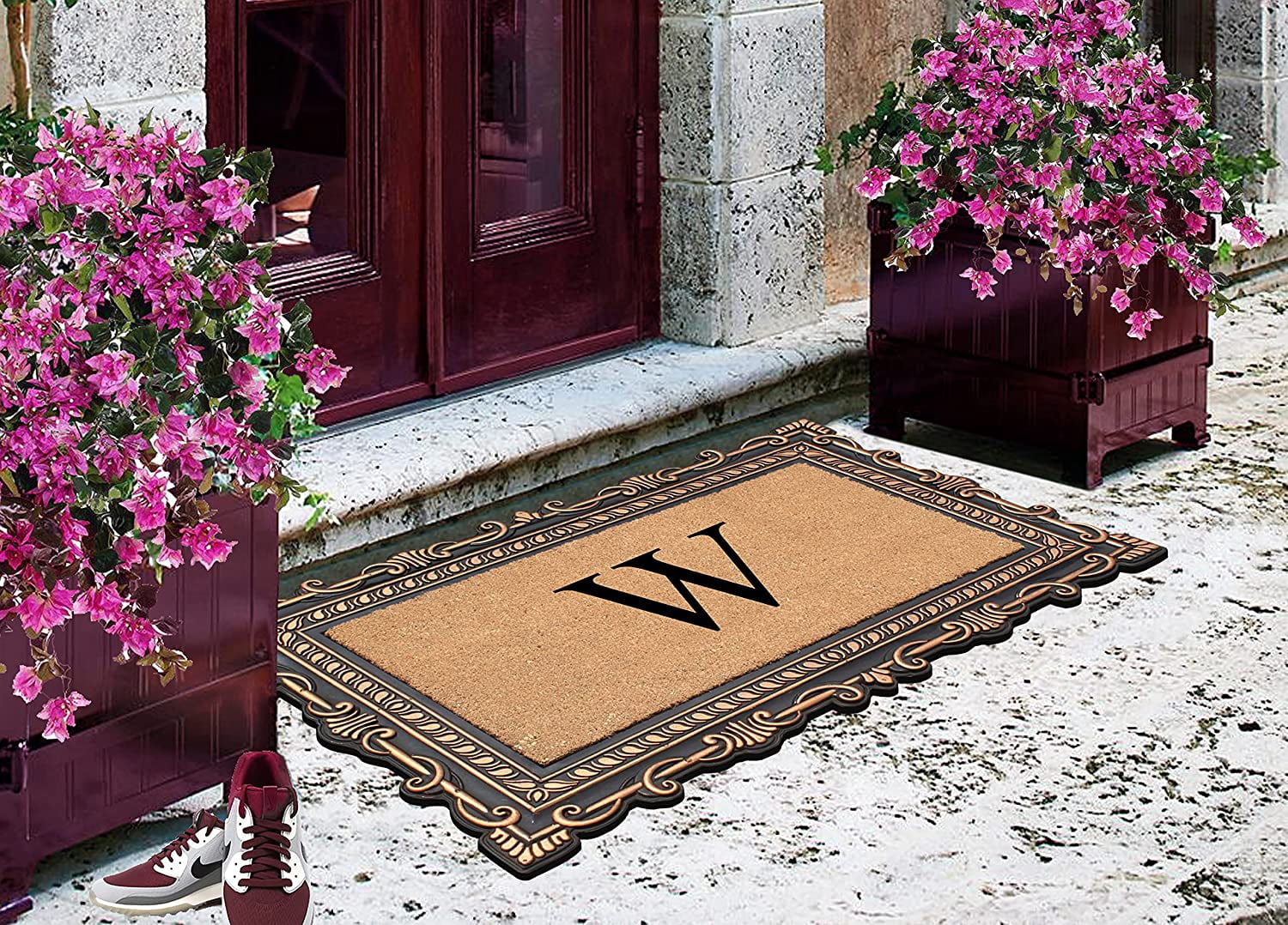 A1HC Natural Rubber & Coir 24x36 Monogrammed Doormat For Front Door, Anti-Shed Treated Durable Doormat for Outdoor Entrance, Heavy Duty, Low Profile, Easy to Clean, Long Lasting Front Porch Entry Rug