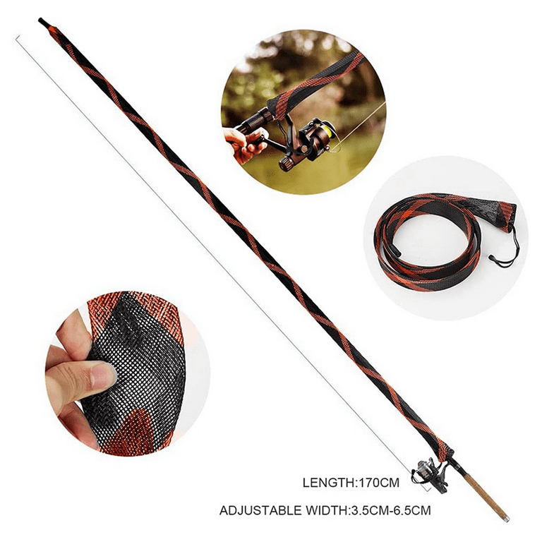 16Pcs Fishing Rod Sleeve Sock,Fishing Rod Cover Scalable Braided Mesh Rod  Sleeve Fishing Tools Accessories with Lanyard 