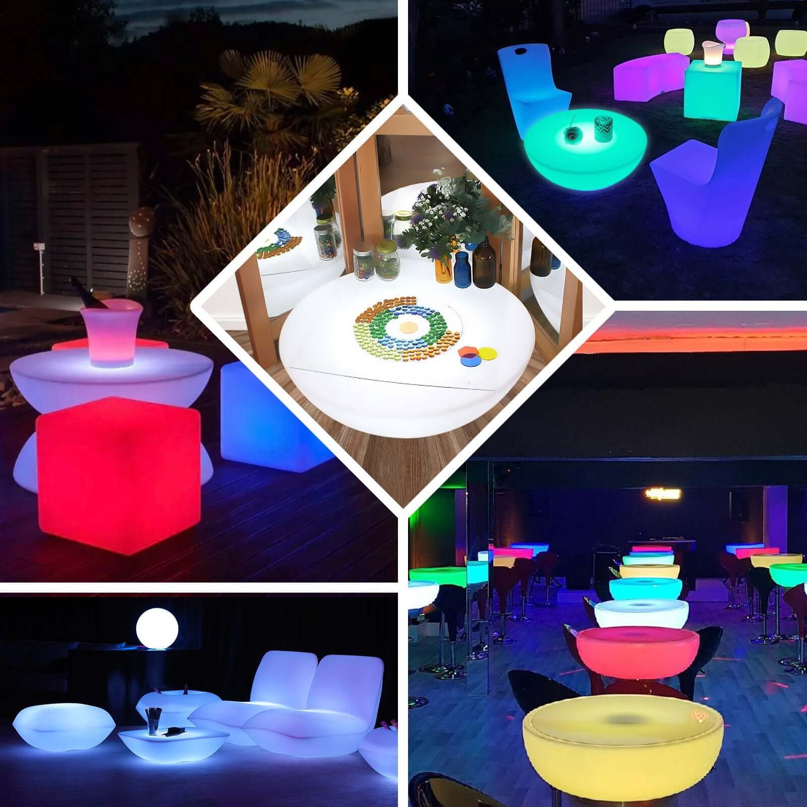 Efavormart 23.5" Cordless LED Rechargeable Round Table, Light Up Furniture - Color Changing, Waterproof with Accessory Bag