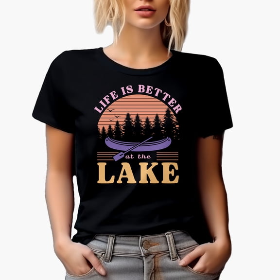 Life Is Better at the Lake Quote Art Merch Gift, Black T-Shirt, Small
