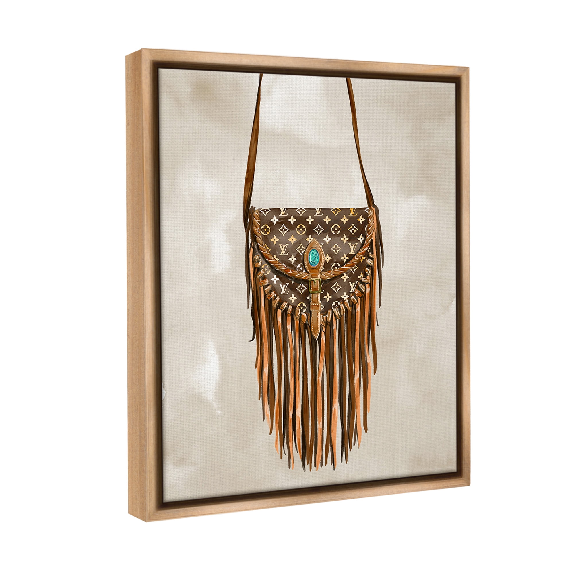 Stupell Industries Boho Designer Purse Beauty & Fashion Painting Brown Floater Framed Canvas Art Print Wall Art, 25 x 31