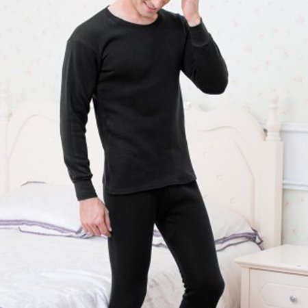 

2Pcs Men Thermal Underwear Plus Velvet Suit Pajamas Home Service Backing Lining