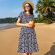 thumbnail image 4 of Fotbe Purple Butterflies Vestido Largo de Moda para Mujer, Vestido Tipo Camiseta con Manga Corta y Estilo Casual a Rayas y Bloques de Color, 4 of 6
