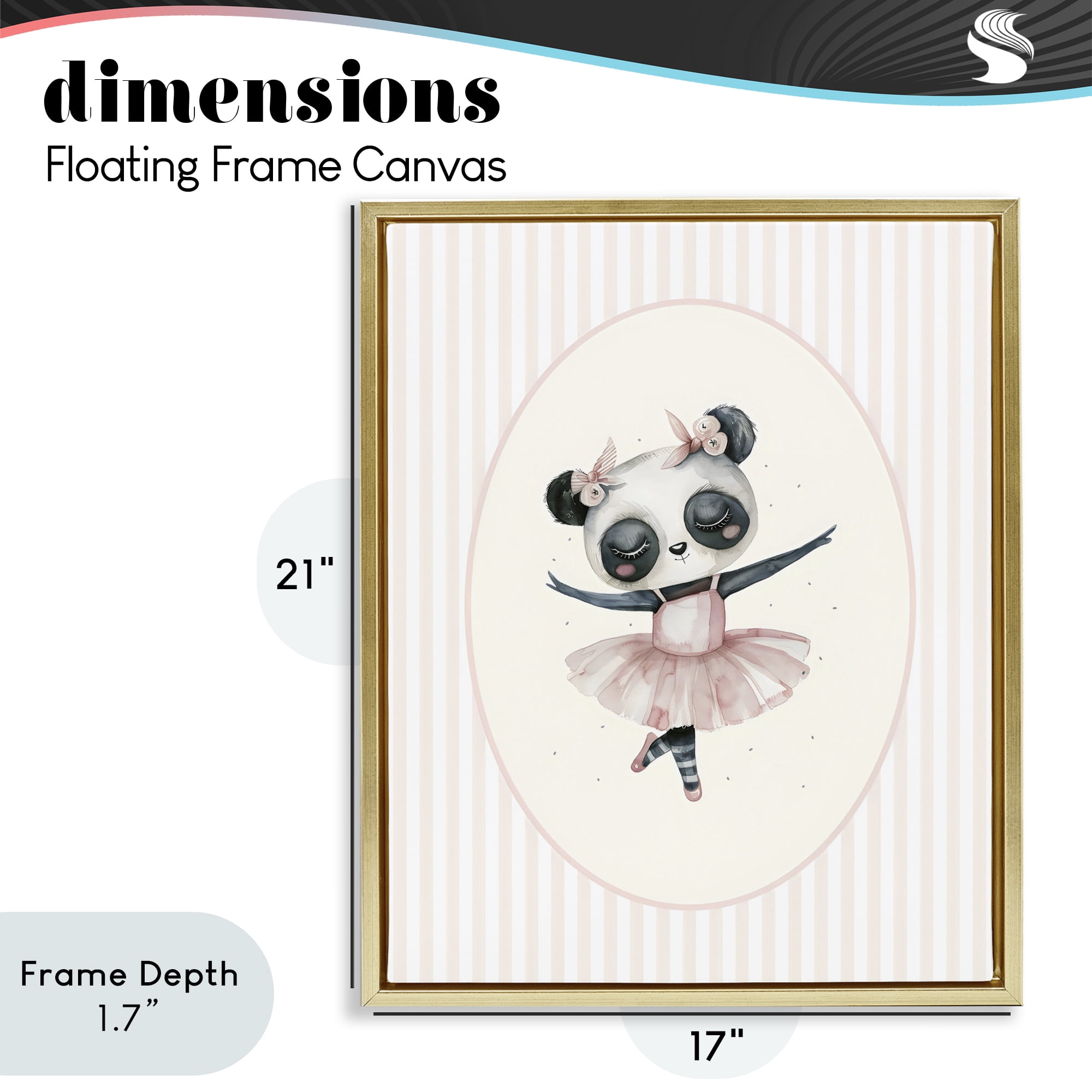 Stupell Industries Nursery Ballerina Panda Striped Gold Framed Floater Canvas Wall Art, design by LSR Design Studio