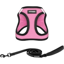 Voyager Step-in Air All Weather Mesh Harness and Reflective Dog 5 ft Leash Combo with Neoprene Handle, for Small, Medium and Large Breed Puppies - Pink/Black Trim, XXX-Small
