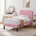thumbnail image 2 of Taomika, Twin Size Upholstered Platform Bed Frame with Adjustable Headboard-Pink, 2 of 10