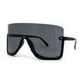 thumbnail image 3 of Extra Oversized Warp Curved Shield Upside Down Half Rim Sunglasses All Black, 3 of 4