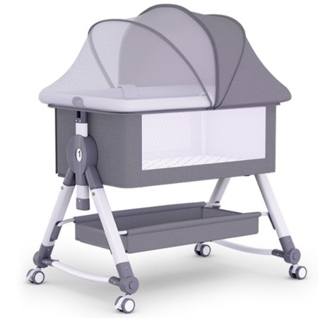 HAOUUCYIN Baby Bassinet 5-in-1 Infant Bedside Crib with Diaper Table Adjustable Height for 0-24 Months Gray