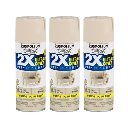 Almond Color Paint (3 Pack) Rust-Oleum American Accents Ultra Cover 2X Gloss Almond Spray Paint and Primer in 1, 12 oz ()