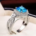 thumbnail image 2 of 8*8mm Women's Luxury Aquamarine Blue Band 925 Silver Hollow Jewelry Ring Wedding, 2 of 5