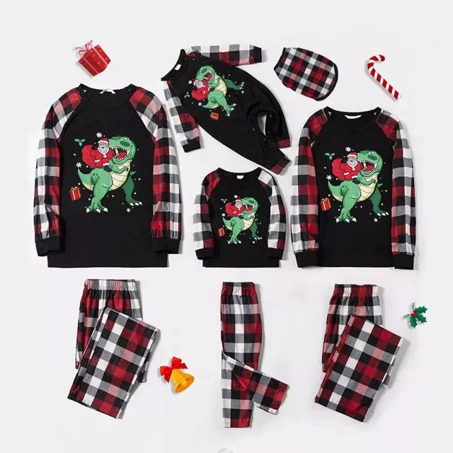 Pijama familiar a juego de Navidad, Conjunto de pijama de dinosaurio y Papá Noel