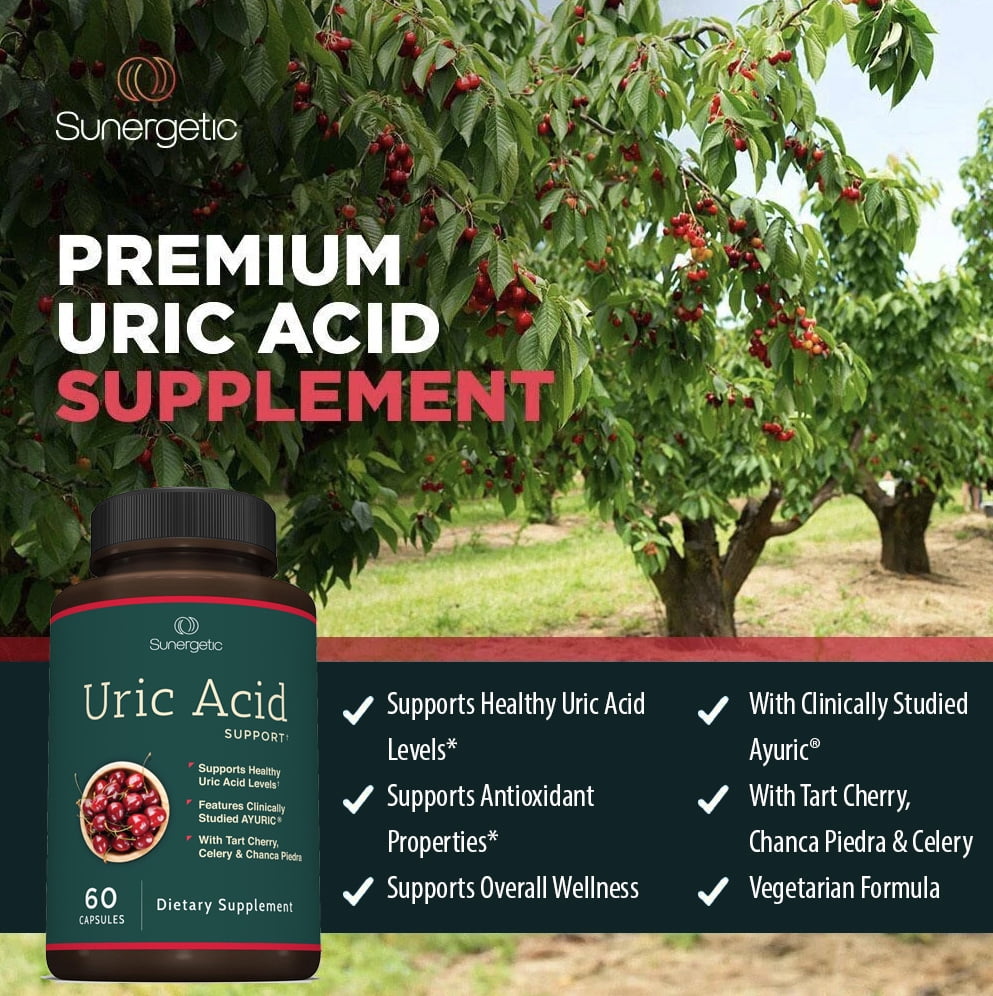 Premium Uric Acid Support Supplement  Uric Acid Formula & Urinary Tract Support  Includes Tart Cherry, Chanca Piedra, Celery Extract & Cranberry  60 Veggie Capsules