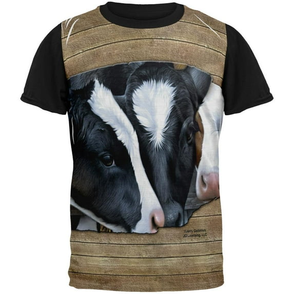 Queens of the Dairy Farm Cows All Over Mens Black Back T Shirt Multi LG