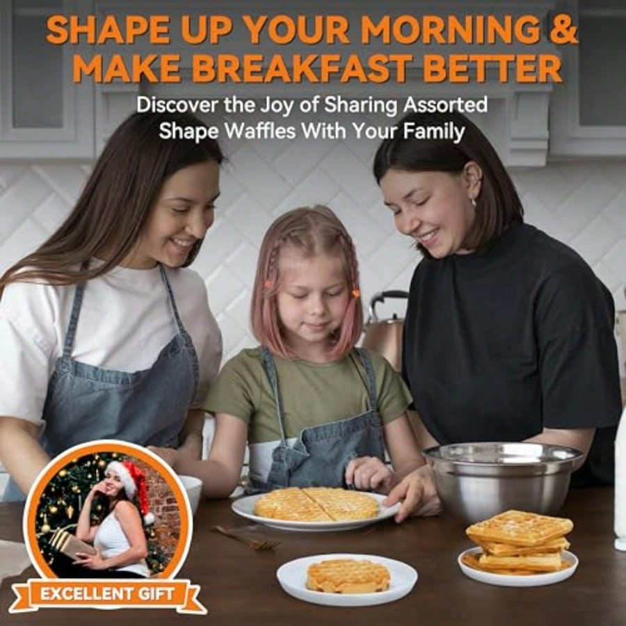 Multi Shapes Waffle Iron Combo Mini American Classic Belgian and Chaffle Maker 2 Silicone Molds Graphite