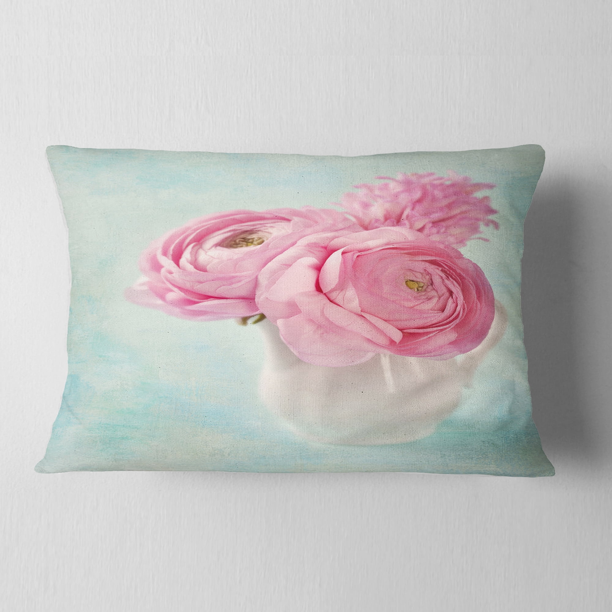 Designart Pink Ranunculus Flowers in Vase - Floral Throw Pillow - 12x20