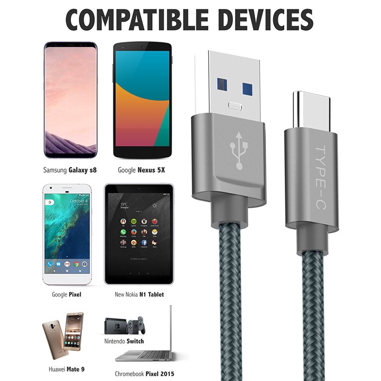 iSeekerKit Cable USB tipo C, cable corto USB C trenzado de 1 pie de carga  rápida compatible con Samsung Galaxy S8 Plus, LG G6 G5, Google Pixel XL