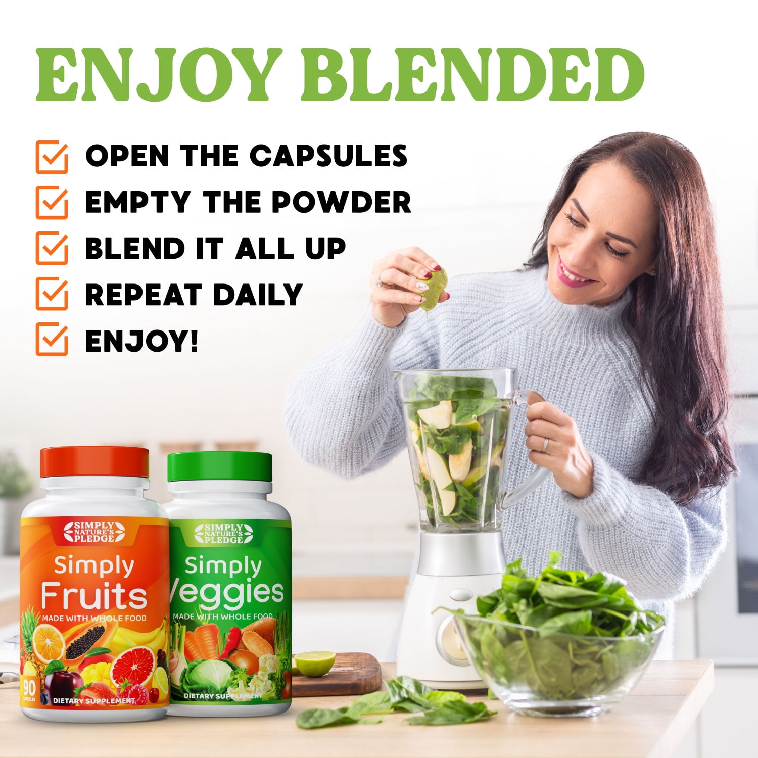 Simply Nature's Pledge- Packed with Over 40 Different Fruits & Vegetables - Made with Whole Food Superfoods - Balanced Energy – 100% Soy Free - 90 Count (Pack of 4)