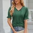 thumbnail image 2 of Samickarr Womens Tops V Neck Puff Short Sleeve Solid Color Pullover Lace-up Casual Loose Regular Top Blouse, 2 of 8