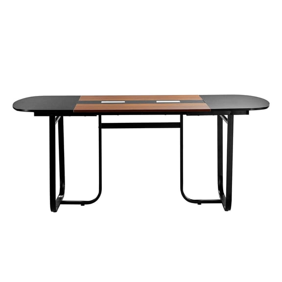 Conference Table, 6 ft Oval Office Meeting Table for 6-8 Person, Modern Seminar Desk with Metal Legs, Large Meeting Desk for Office, Boardroom, Conference Room, Easy Assembly, Black & Brown