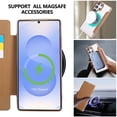 thumbnail image 4 of For Samsung Galaxy S26+ 5G Wallet Cell Cover, RFID Blocking, PU Leather,Compatible With MagSafe , With Flip Card Holder, Ultra Thin Electroplated Rotating Bracket Magneti Protective Cover,Brown, 4 of 9