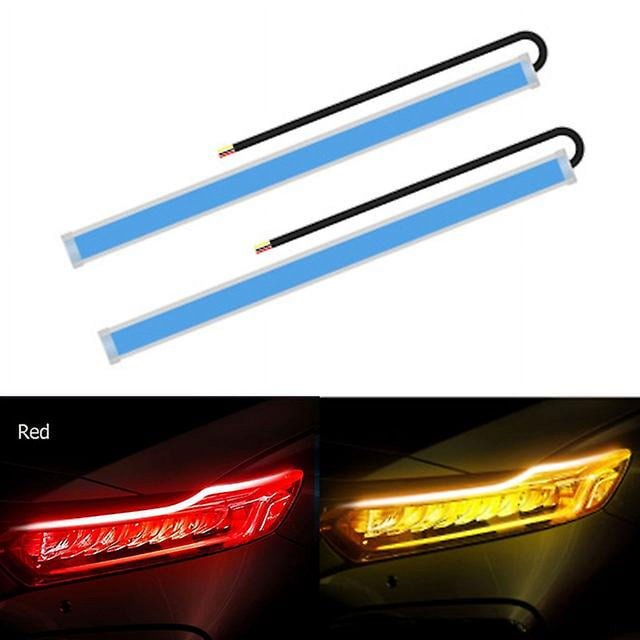 2 luces LED de circulación diurna DRL para coche con escaneo de inicio, guía de señal de giro de flujo automático, lámpara de tira delgada (60 cm, rojo) RV