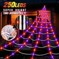 thumbnail image 2 of Spider Web Halloween Decoration Outdoor Lights, 250 Purple LED Light Up 23Ft Giant Spiderweb & 40 Small Fake Spiders, 8 Modes Remote Control Lighted Decor for Yard Outside, 2 of 7